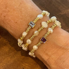 Pulseira Pérola e Cristal - Regulável - comprar online