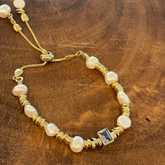 Pulseira Pérola e Cristal - Regulável