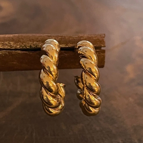 Brinco Argola Trançada - Banho Ouro