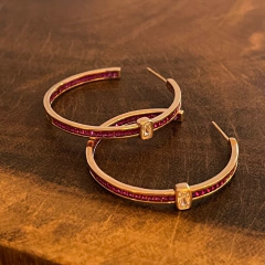 Brinco Argola Zircônia Pink - Banho Ouro - comprar online