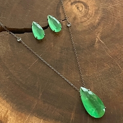 Colar Gota Alongada Verde Esmeralda - Ródio Negro - comprar online