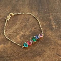 Pulseira Cristal Colorido - Banho Ouro