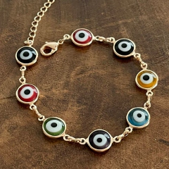 Pulseira Olho Grego Colorido - Banho Ouro