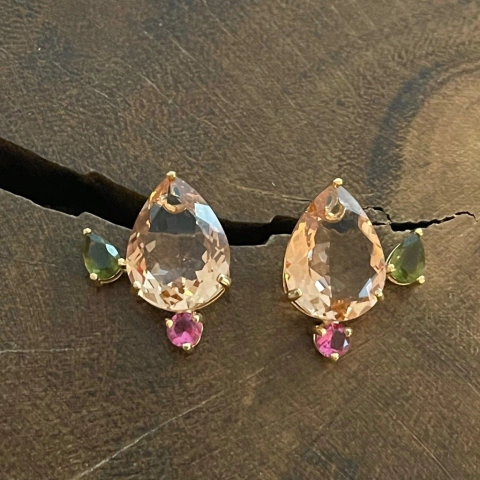 Brinco Gota Morganita - Banho Ouro