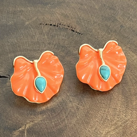 Brinco Flor Resina Fabi - Laranja