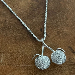 Colar Cereja Cravejada - Banho Ródio