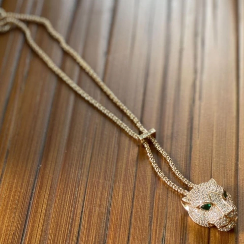 Colar Pantera Zircônia - Banho Ouro