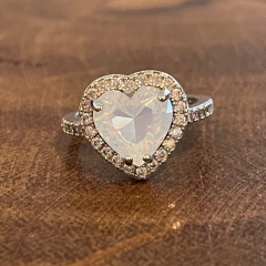 Anel Coração Pedra Lua com Zircônia - Ródio