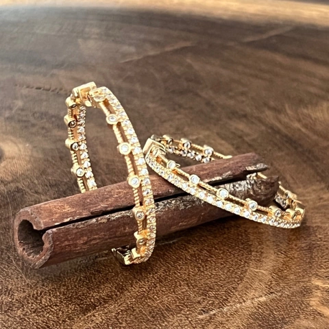 Brinco Argola Zircônia - Banho Ouro