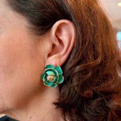 Brinco Flor Turquesa e Zircônia - Banho Ouro - comprar online