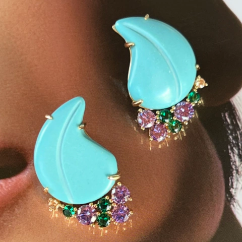 Brinco Gota Turquesa - Banho Ouro