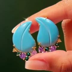 Brinco Gota Turquesa - Banho Ouro - comprar online