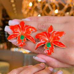 Brinco Orquidea Esmaltada Laranja- Cristal Fusion - comprar online