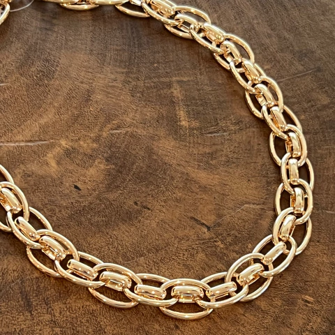 Corrente Elos Trançados - Banho Ouro