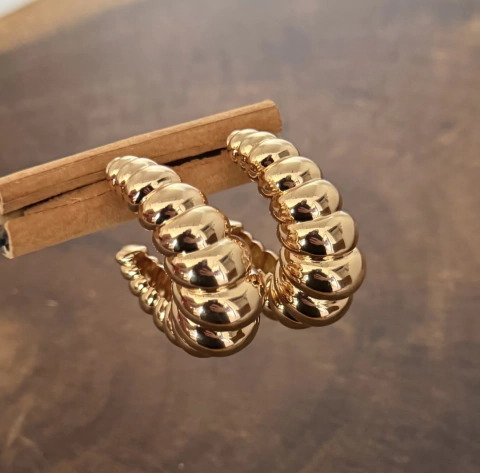 Brinco Argola Gota Gomos - Banho Ouro