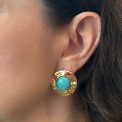 Brinco Redondo Turquesa - Banho Ouro - comprar online