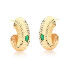 Brinco Meia Argola Texturizada Abaulada -Banho Ouro - comprar online