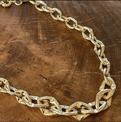 Corrente Elos Losangos Trabalhados e Lisos Banhados a Ouro 18k