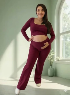 Imagen de Conjunto Top y Pantalón Oxford para Embarazo y Post Parto