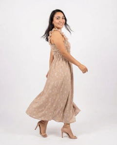 Vestido Largo Estampado con Frunce - comprar online