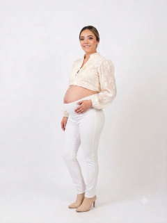 Pantalón Blanco para Embarazo Full Bengalina