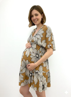Vestido Fibrana Floreado Corto Apto Embarazo y Lactancia