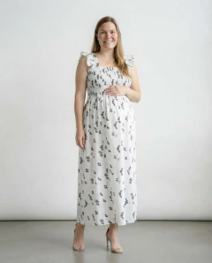 Vestido Largo Estampado con Frunce