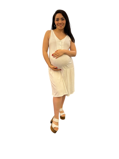 Vestido Suelto De Lino con botones Apto Lactancia