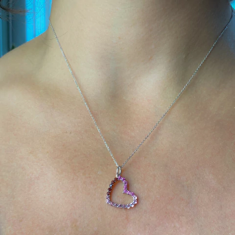 Pingente Coração Pedras - Prata 925