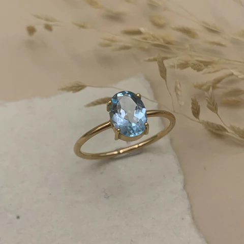 Petit Anel Água Marinha - Ouro 18k