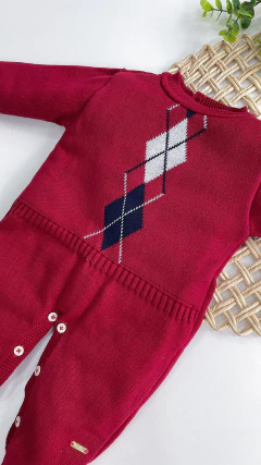 Macacão tricot vermelho losângo na internet