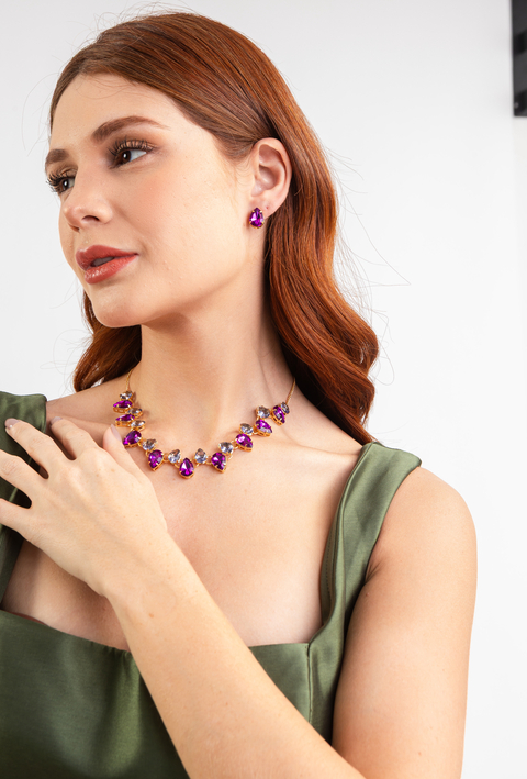 Conjunto Colar e Brinco de Festa Roxo e Lilás - comprar online
