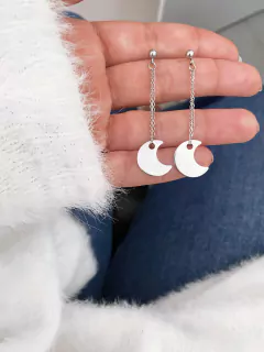 Brincos em aço inox 5,3cm corrente lua - COD. HA61B na internet