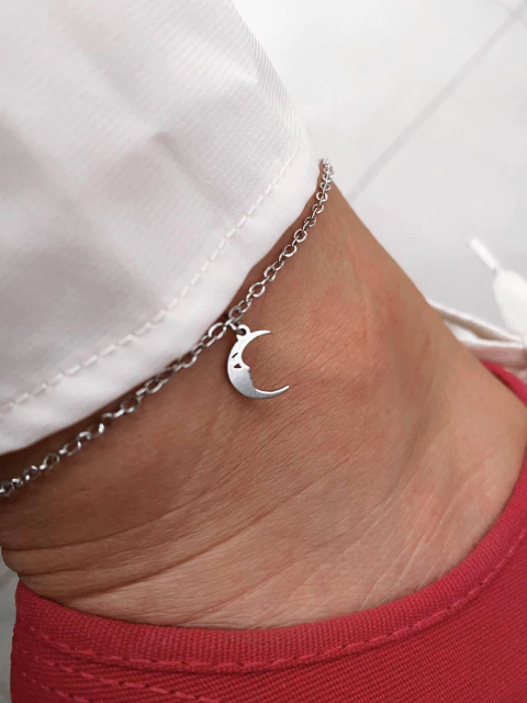 Tornozeleira em aço inox lua com face - COD. HA69T - comprar online