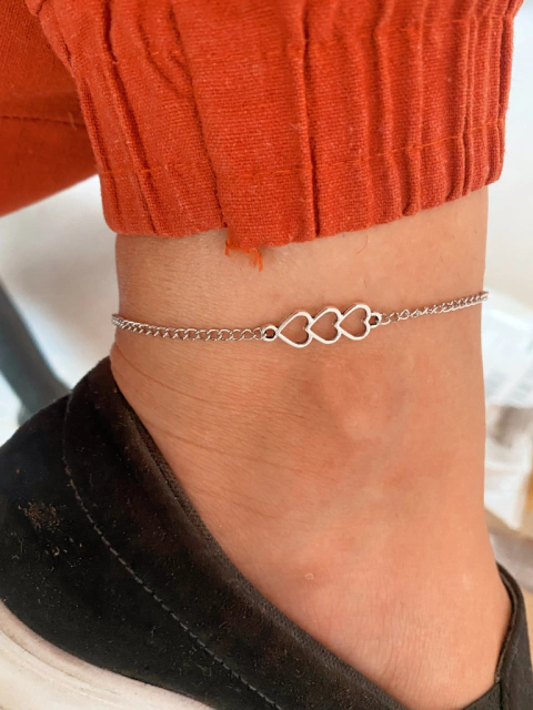 Tornozeleira em biju trio corações - COD. H23aT