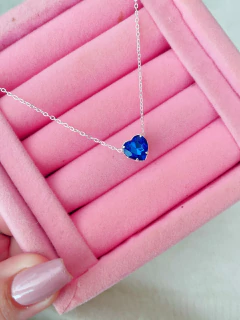 Colar folheado coração cristal - 2 cores - unidade - COD. F07 - Hellô Acessórios