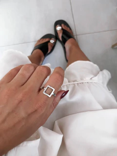 Anel em aço inox geométrico quadrado vazado - COD. A121 - Hellô Acessórios