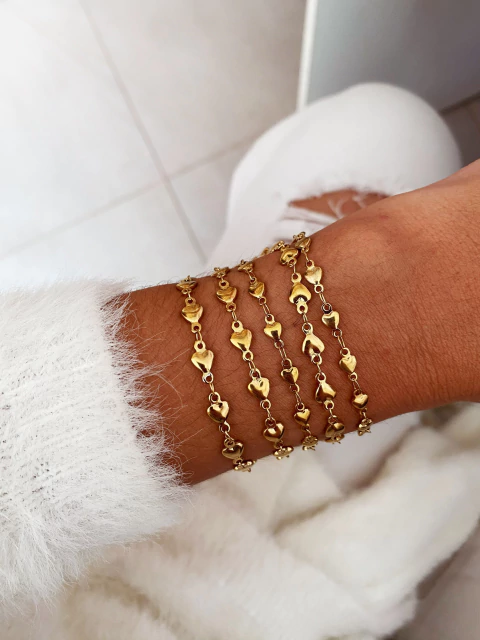 Pulseira em aço inox dourado corações abaulados - UNIDADE - COD. HA207P - comprar online