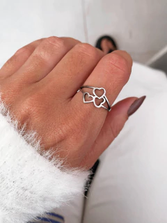 Anel em aço inox trio coração vazados det. duplo - COD. A426M na internet