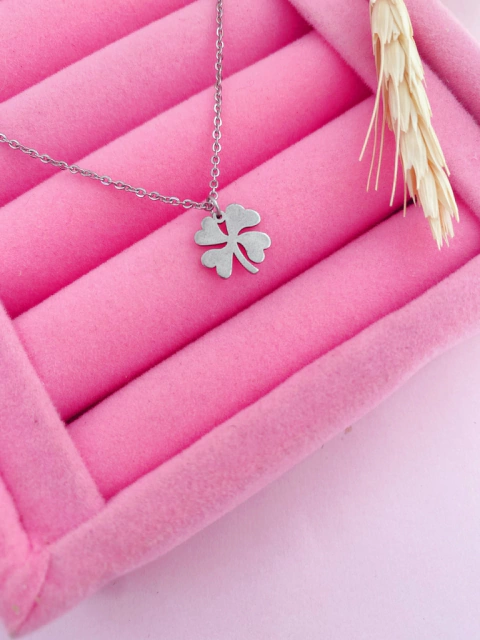 Colar em aço inox trevo da sorte- COD. A94a