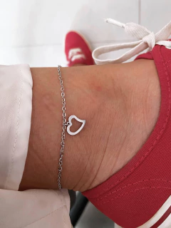 Tornozeleira em aço inox coração assimétrico vazado - COD. HA63T - Hellô Acessórios