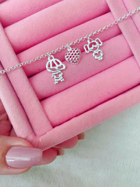 Pulseira banhada filho e filha/ casal coração - COD. B23 - comprar online