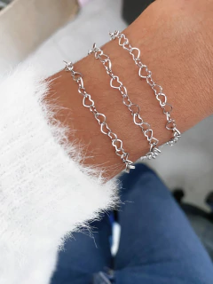 Pulseira em aço inox elos corações entrelaçados - COD. HA20P - Hellô Acessórios