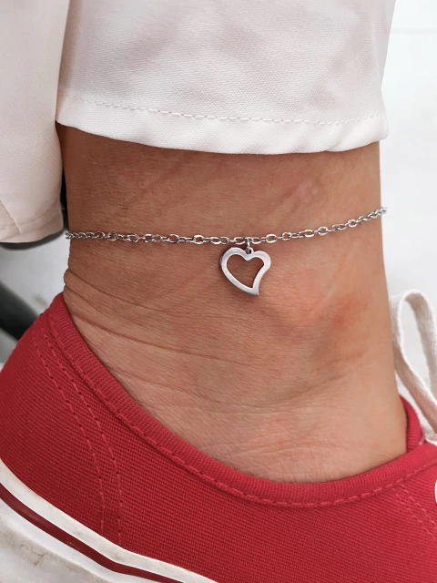 Tornozeleira em aço inox coração assimétrico vazado - COD. HA63T - comprar online