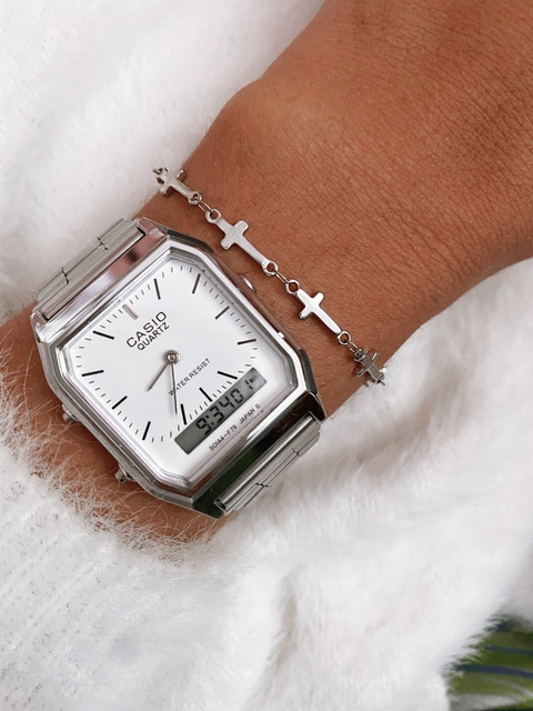 Pulseira em aço inox cruzinhas - COD. HA28P