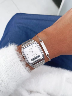 Pulseira em aço inox plaquinha lisa 3cm - COD. HA214P - Hellô Acessórios