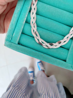 Colar em aço inox lâmina / fita trançado triplo - COD. A410 na internet