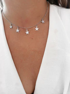 Colar em aço inox estrelas lisas - COD. HA73C