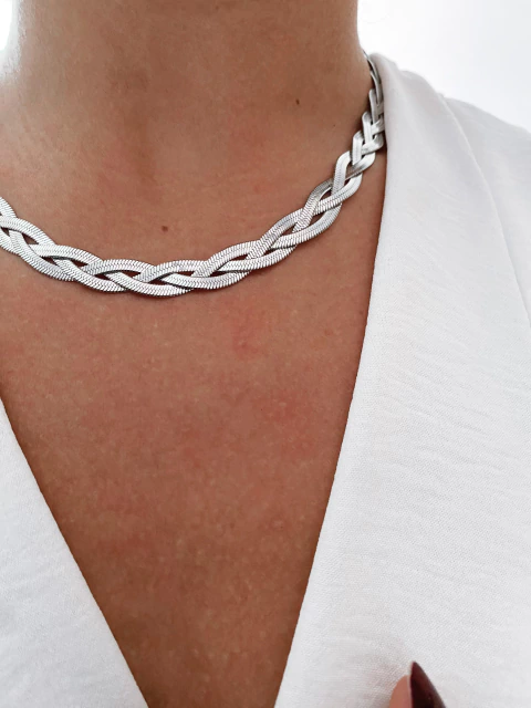 Colar em aço inox lâmina / fita trançado triplo - COD. A410 - comprar online
