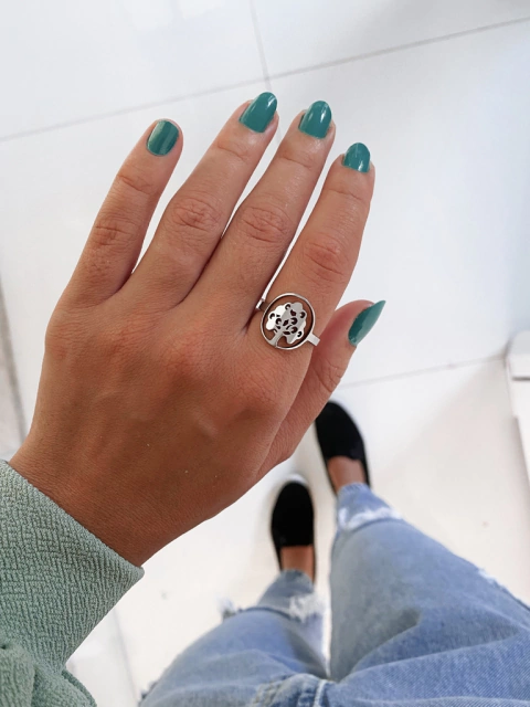 Anel em aço inox árvore frutos círculo 3 - COD. A205i